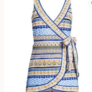 Blue and Yellow Patterned Wrap Top